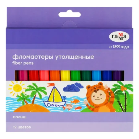 Фломастеры ГАММА "Малыш" 12 цв утолщенные, смываемые, картон. упак, европодвес RE-1360822_12