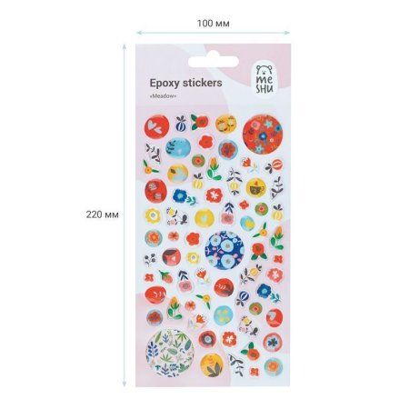 Наклейки гелевые MESHU "Meadow" 10 x 22 см, 74 накл, инд. уп., европодвес RE-MS_42780