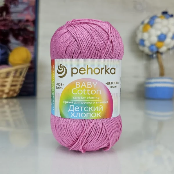 Пряжа Пехорская ПТ "Детский хлопок" 100% мерсеризованный хлопок 1 x 100 г 330 м ± 6 м №011 яр.розовый PEH-DHL-011