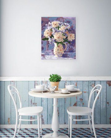 Набор для раскрашивания по номерам (холст на подрамнике) ФРЕЯ 50 х 40 см "Букет нежных пионов" PNB/PL-130