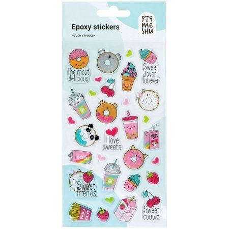 Наклейки гелевые MESHU "Cute sweets" 10 x 22 см, 31 накл, инд. уп., европодвес RE-MS_42772