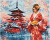 Кристальная (алмазная) мозаика ФРЕЯ на подрамнике "Японка у пагоды" 50 х 40 см ALPD-273