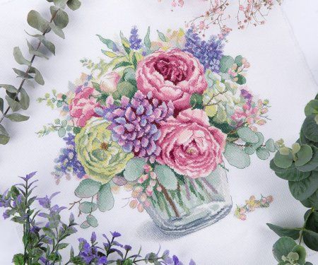 Набор для вышивания PANNA Золотая серия. Букет с пионами" 34.5 х 32 см C-7306