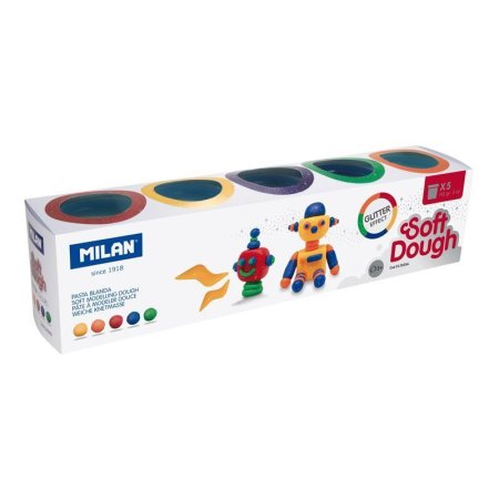 Набор массы для лепки MILAN Soft Dough Glitter 5 цв x 142 г (с блестками) ML-913505G