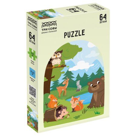 Пазл ТРИ СОВЫ 64 "Звери у реки" RE-ПК64_54549