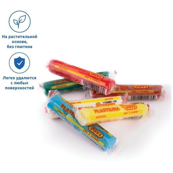 Пластилин JOVI 6 цветов 90 г, растительный, картон, европодвес RE-90/6