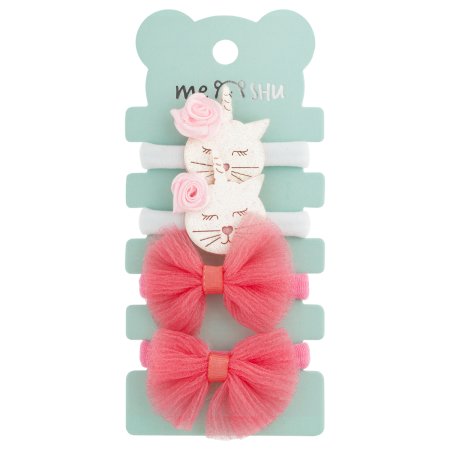 Резинки для волос MESHU medium, c текстильными топперами, ассорти, 4 шт, d 3 см, европодвес RE-MS_60576