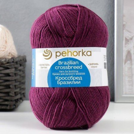 Пряжа Пехорская ПТ "Кроссбред Бразилии" 50% мериносовая шерсть, 50% акрил 1 х 100 г 500 ± 29 м №040 цикламен PEH-KRO-040