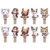 Зажимы для бумаг 7 мм MESHU "Cute pets" 10 шт, деревянные, ассорти, опп пакет с европодвесом, веревка в комплекте RE-MS_55481
