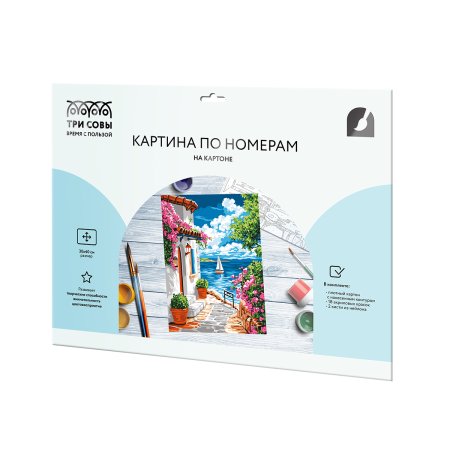 Картина по номерам на картоне ТРИ СОВЫ "Греческая улочка" 30 x 40 см с акриловыми красками и кистями RE-КК3040_57391