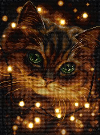 Кристальная (алмазная) мозаика ФРЕЯ на подрамнике (со светодиодами) "Кот в гирлянде" 30 х 40 см ALDD-321