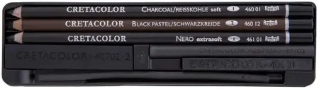 Набор для рисования углем CRETACOLOR Charcoal 8 предметов, мет.пенал CR46008 Набор для рисования углем CRETACOLOR Charcoal 8 предметов, мет.пенал CR46008