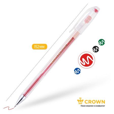 Ручка гелевая Crown "Hi-Jell" красная 0.5 мм RE-HJR-500B-2