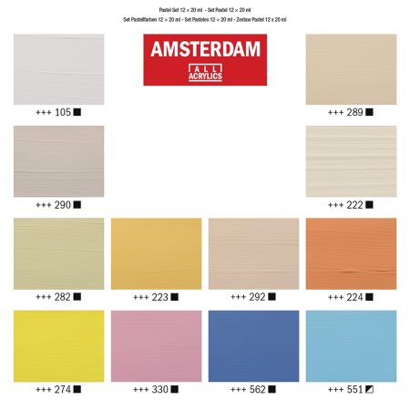 Набор акриловых красок AMSTERDAM Standart 12 цв x 20 мл пастельные цвета RT17820601