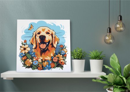 Кристальная (алмазная) мозаика ФРЕЯ постер "Собачка в цветах" 30 х 30 см ALBP-259