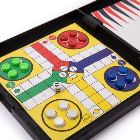 Настольная игра: DELFBRICK Магнитная игра 5 в 1 "Шашки, шахматы, лудо, змеи и лестницы, нарды" DLN-03