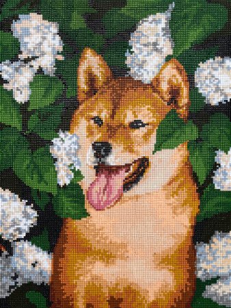 Кристальная (алмазная) мозаика ФРЕЯ на подрамнике "Пес в цветах" 30 х 40 см ALPD-184