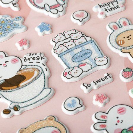 Наклейки объемные MESHU "Bubble bunny" 10 x 23 см, с блестками, пакет европодвес RE-MS_57641