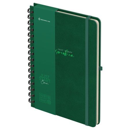 Записная книжка А5 96л. Greenwich Line "Just start. Green" кожзам, на гребне, твердая обложка, тиснение фольгой, с петлей для ручки RE-NA5с_51430