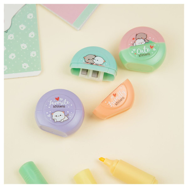 Точилка пластиковая MESHU "Cute kittens" 2 отверстия, ассорти RE-MS_54741