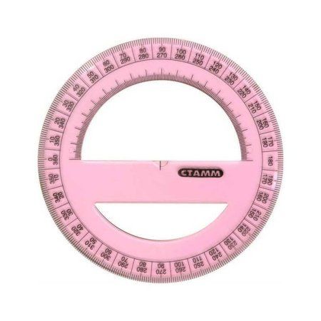 Транспортир 12 см 360° СТАММ пластиковый, прозрачный, неоновые цвета, ассорти RE-ТР51