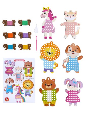 Набор для вышивания по деревянным трафаретам "Весёлые друзья" 6 фигурок KOR-05950