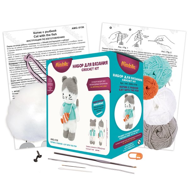 Набор для вязания "Miadolla" Котик с рыбкой AMG-0156