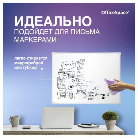 Доска магнитно-маркерная OfficeSpace 45 x 60 см, рамка ПВХ, полочка RE-MR_20412 Доска магнитно-маркерная OfficeSpace 45 x 60 см, рамка ПВХ, полочка RE-MR_20412