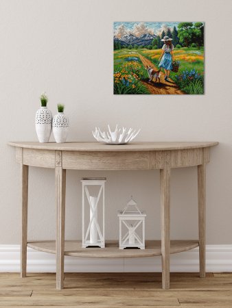 Кристальная (алмазная) мозаика ФРЕЯ на подрамнике "Прогулка по полю" 50 х 40 см ALPD-299