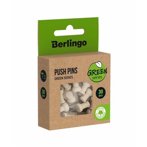 Кнопки силовые Berlingo "Green Series" 30 шт деревянные, крафт упак., европодвес RE-PN5030J