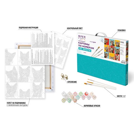 Набор для раскрашивания по номерам (холст на подрамнике) ФРЕЯ 50 х 40 см "Эмоции котиков" PNB/PL-320