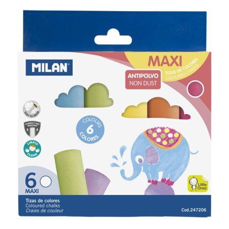 Мелки школьные MILAN 6 цв, увеличенные, круглые, антипыль, карт.упаковка ML-247206