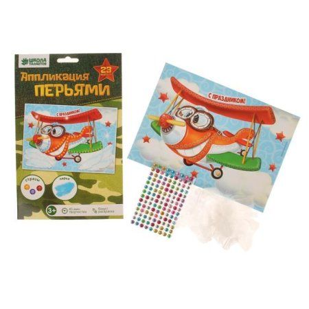 Аппликация перьями и стразами "С праздником!" Самолет 2601131