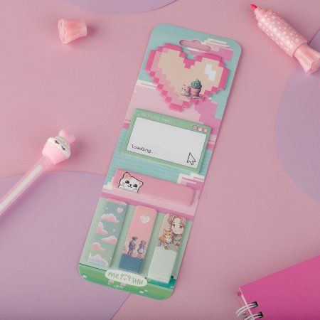 Флажки-закладки и самоклеящиеся блоки в наборе MESHU "Pixel love" по 20 л, европодвес RE-MS_54260