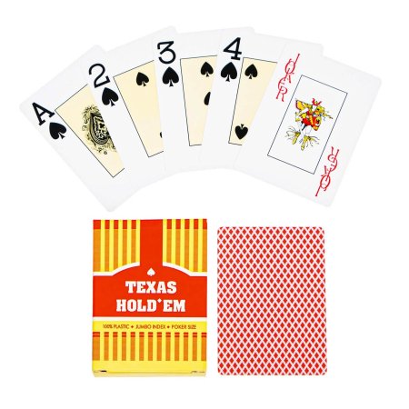 Карты игральные пластиковые 54 шт, 32 мкм, 9 x 6.6 см, красная рубашка SIM-5134953