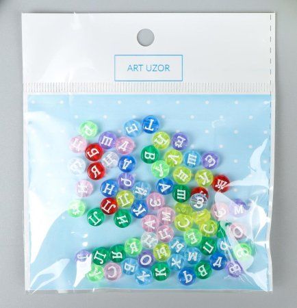 Бусины для творчества пластик "Русские буквы" прозрачно-цветные, круг 10 г 0.7 x 0.7 см SIM-3914119