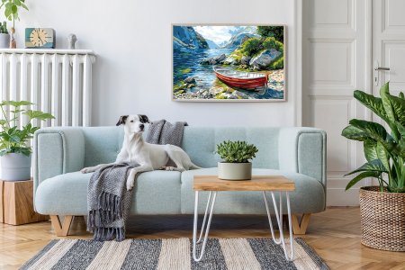 Набор для раскрашивания по номерам (холст на подрамнике) ФРЕЯ 50 х 40 см "Лодка у тихого берега" PNB/PL-350