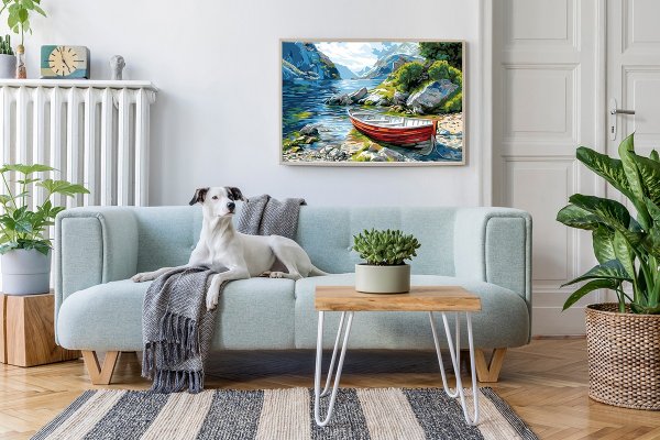 Набор для раскрашивания по номерам (холст на подрамнике) ФРЕЯ 50 х 40 см "Лодка у тихого берега" PNB/PL-350