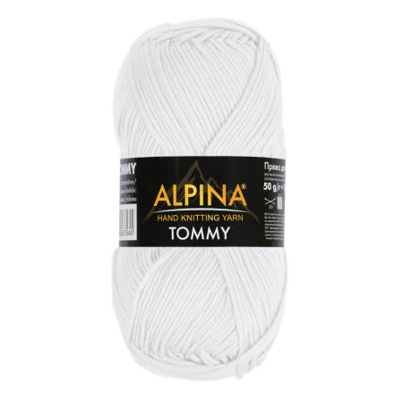Пряжа ALPINA Tommy 100% микнес 1 х 50 г 130 ± 10 м №002 БЕЛЫЙ ALP-TOM-002