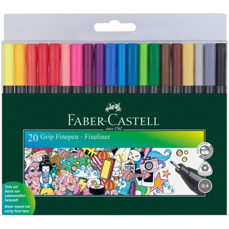 Набор капиллярных ручек Faber-Castell "Grip Finepen" 20 цв 0.4 мм, трехгранные RE-151620