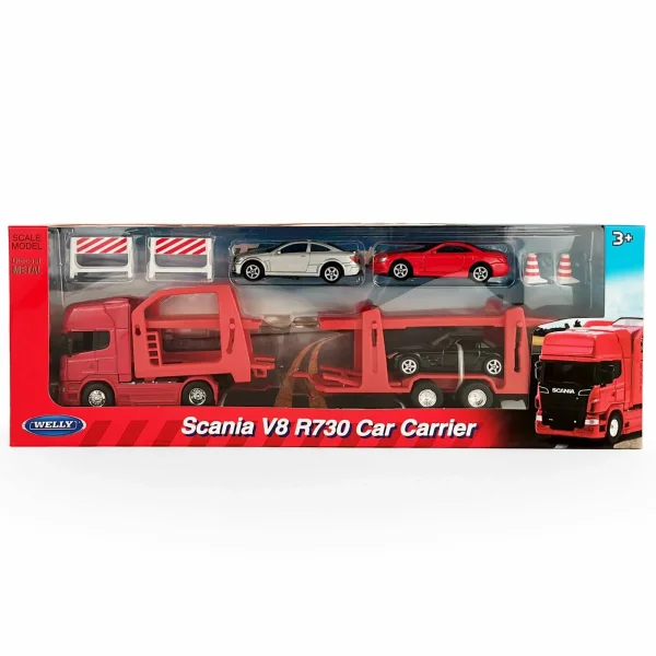 Набор WELLY 1:64, Грузовик Scania V8 R730 с тремя легковыми машинками IT-68023SL-F-10G(C)