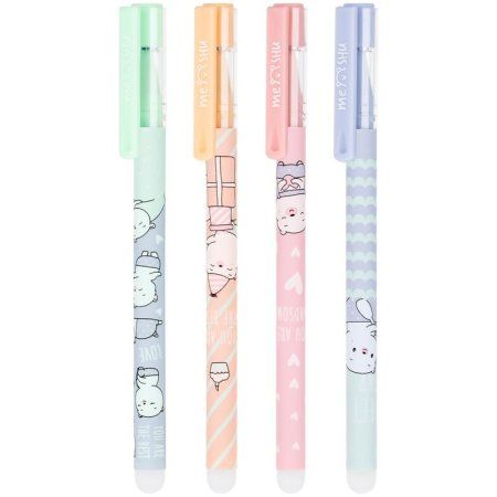 Ручка гелевая стираемая MESHU "Happy time" синяя, 0.5 мм, корпус ассорти, софт-тач RE-MS_53912