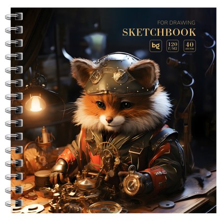 Скетчбук 40л. 170 x 170 мм BG "Steampunk. Fox" 120 г/м2, глянцевая ламинация, фольга, на гребне RE-Скв40гр_58079