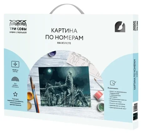 Картина по номерам на холсте ТРИ СОВЫ "Ночная охота" 40 x 50 см с акриловыми красками и кистями RE-КХ_44164