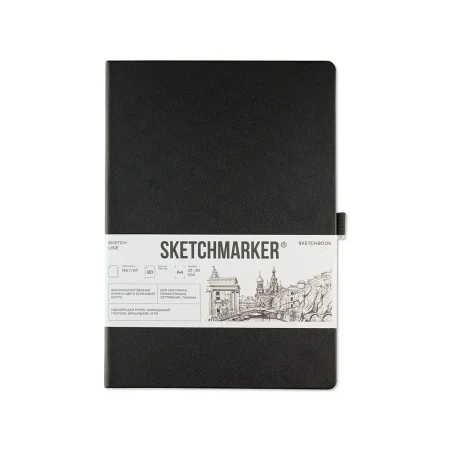 Блокнот для зарисовок SKETCHMARKER Domino 140 г/м2 21 x 30 см 80 л, белая бумага, твердая обложка MP23141005SM