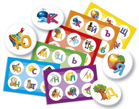 Лото с пластиковыми фишками "Азбука" 6 карточек, 36 фишек, 3+ KOR-04504