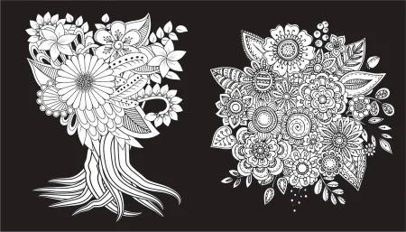 Раскраска: Чарующие цветы. Раскраска на черном фоне EKS-843687