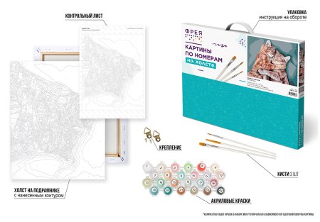 Набор для раскрашивания по номерам (холст на подрамнике) ФРЕЯ 50 х 40 см "Спящие котики" PNB/PL-380