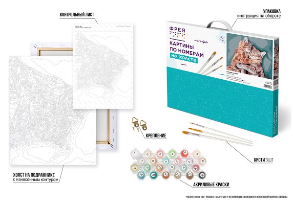Набор для раскрашивания по номерам (холст на подрамнике) ФРЕЯ 50 х 40 см "Спящие котики" PNB/PL-380