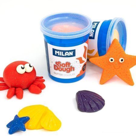 Набор массы для лепки MILAN Soft Dough Glitter 5 цв x 142 г (с блестками) ML-913505G Набор массы для лепки MILAN Soft Dough Glitter 5 цв x 142 г (с блестками) ML-913505G